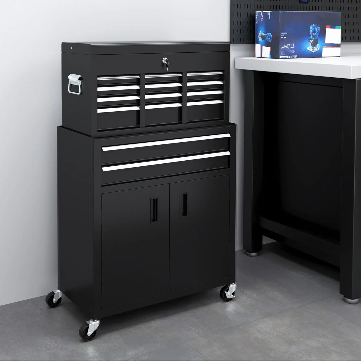 6-Drawer Rolling Tool Chest, Lockable Storage Cabinet with Hooks, Black Tool Organizers at Gallery Canada