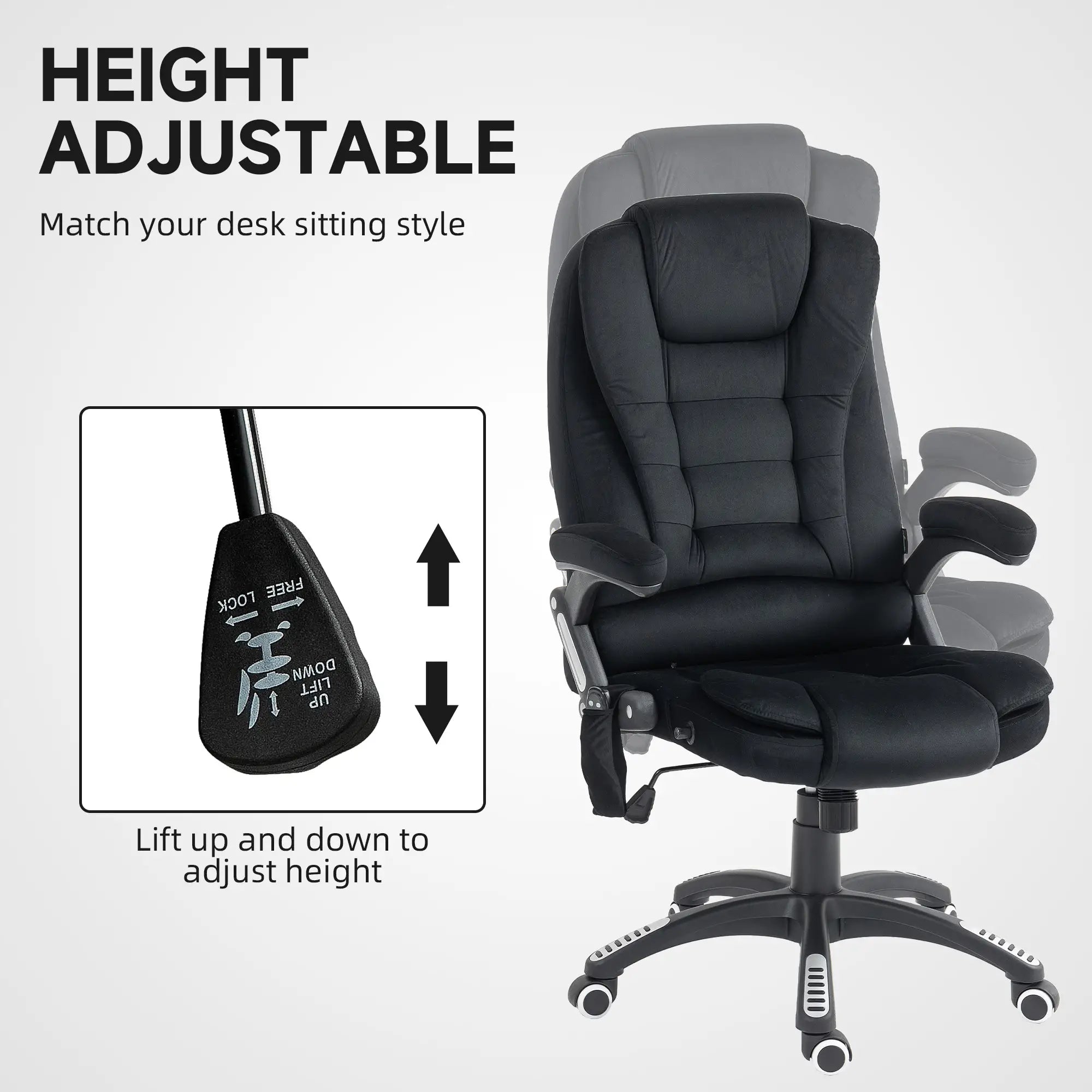 6 Point Vibrating Massage Office Chair, High Back, Reclining, Swivel Wheels, Black Massage Chairs at Gallery Canada
