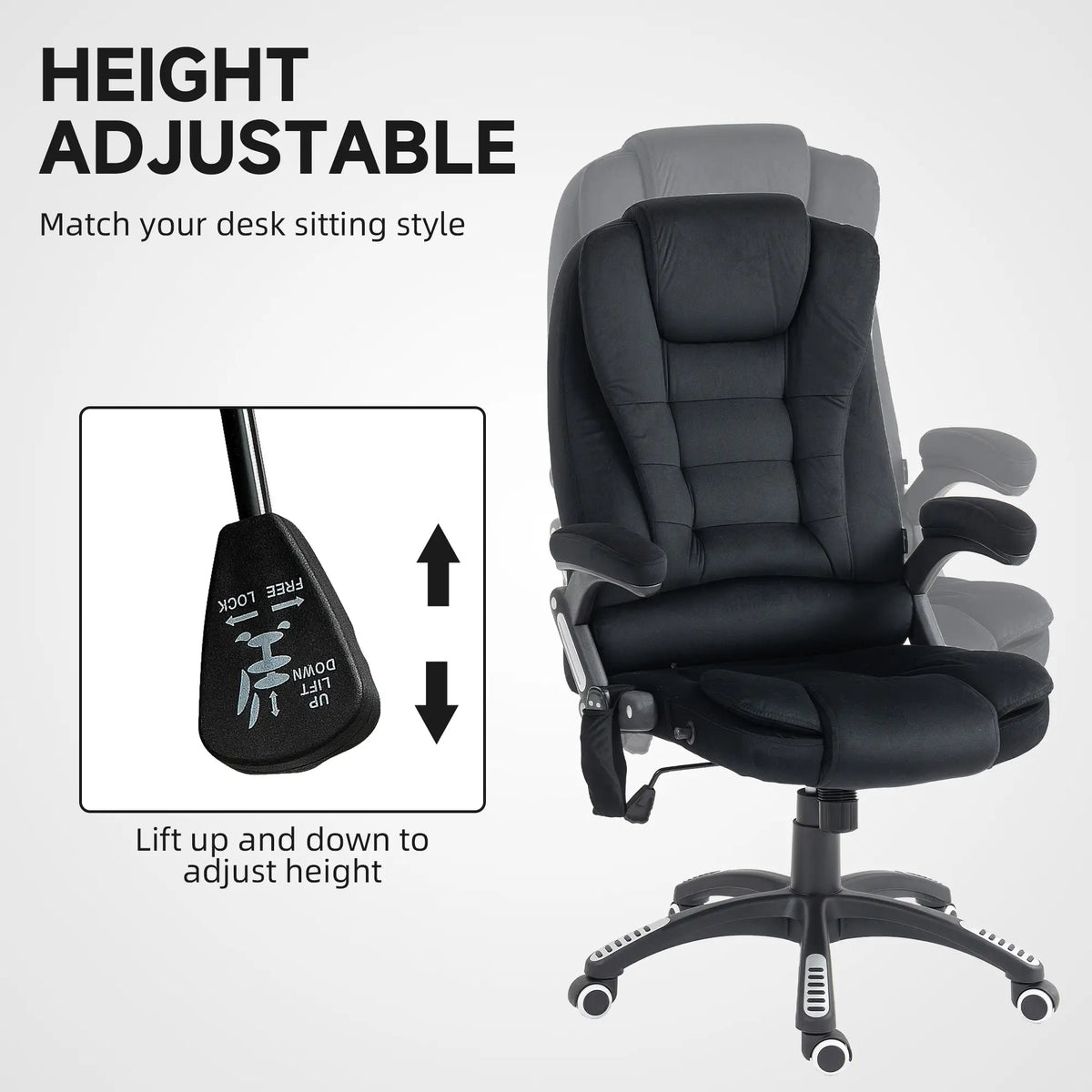 6 Point Vibrating Massage Office Chair, High Back, Reclining, Swivel Wheels, Black Massage Chairs at Gallery Canada
