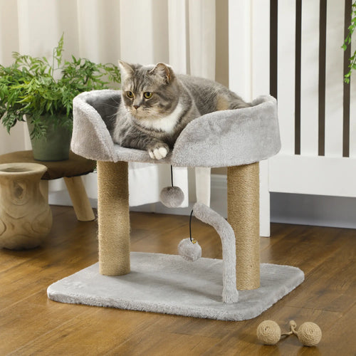 Small Cat Tree, Jute Scratching Posts, Top Perch, Light Grey
