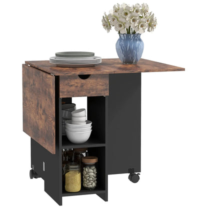 Folding Dining Table, Drop Leaf with Drawer, Shelves, Rustic Brown, Brown Bar Tables & Dining Tables at Gallery Canada