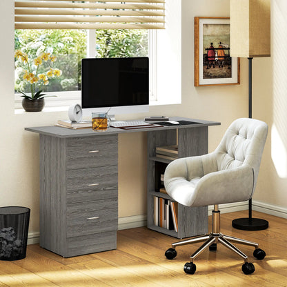 47 Inches Office Desk, 3-Tier Storage Shelves, Drawers, Grey Computer Desks at Gallery Canada
