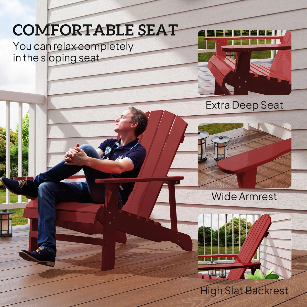 Wood Adirondack Chair, Outdoor Patio, Slatted Design, Red Patio Chairs at Gallery Canada