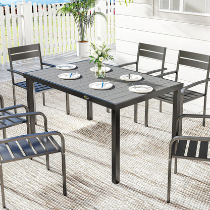 Rectangular Patio Table For 6, Wood-Plastic Composite Top, Steel Frame, Grey Patio Dining Tables at Gallery Canada