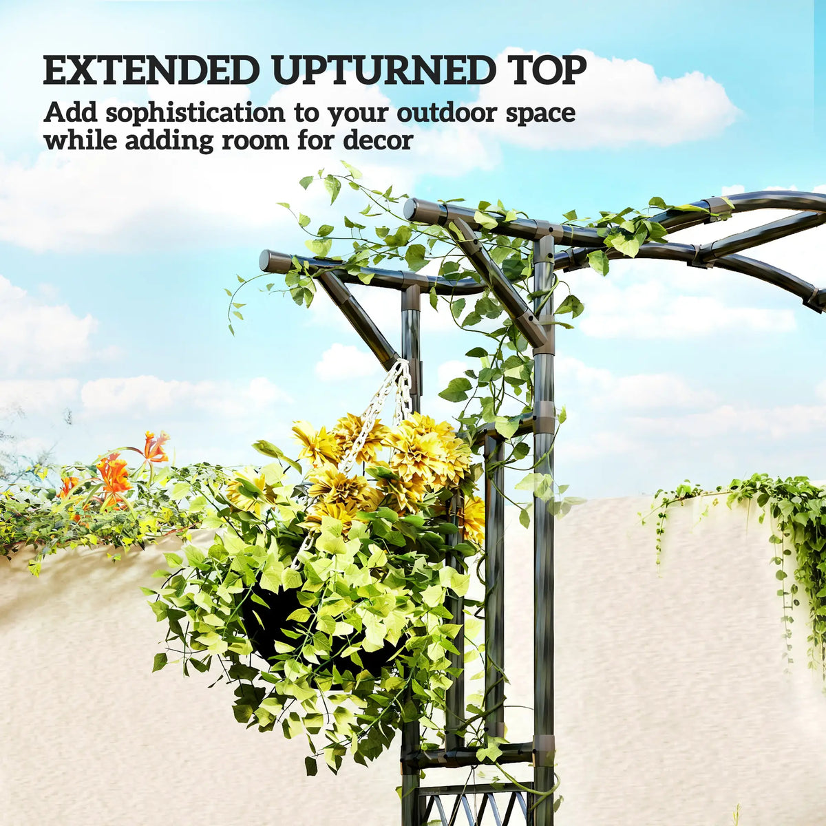 Garden Arch Trellis Arbor With Extended Top, 66.9" x 15.7" x 90.6", Black Garden Arches at Gallery Canada
