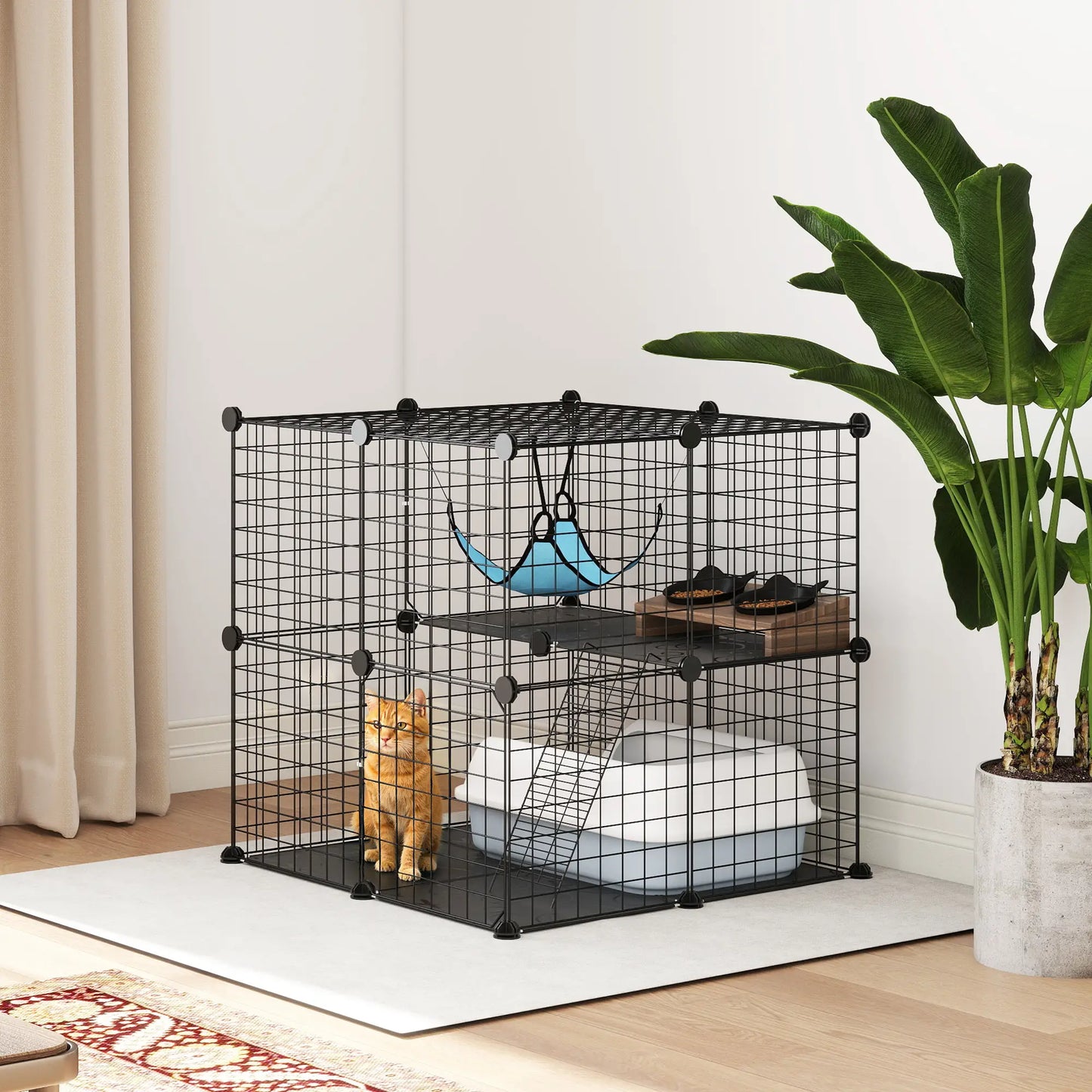 2 Tier Cat Cage, DIY Pet Playpen With 2 Doors, Ladder, Hammock, Perch, Black Outdoor Cat Enclosures at Gallery Canada