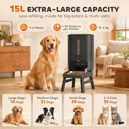 15L/63 Cups Anti-Clog Dog Feeder for Large Breeds