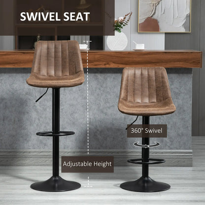 Adjustable Bar Stools Set of 2, Swivel with Back, Footrest, Brown Bar Stools at Gallery Canada