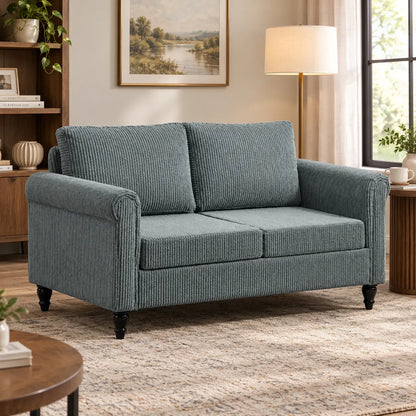 Vintage Loveseat, Fabric 2 Seater Sofa, Rolled Arms, Rubber Wood Legs, Grey 2-Seater Sofas at Gallery Canada