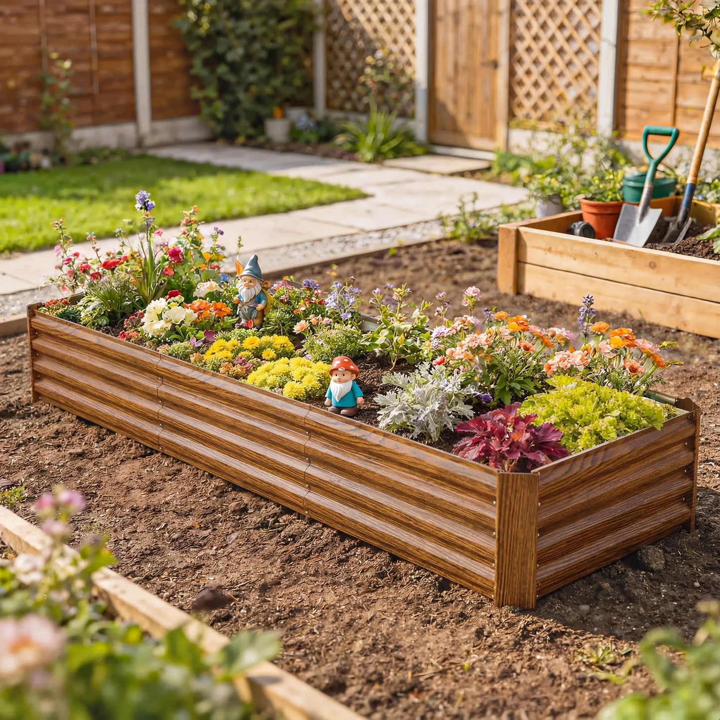 Galvanized Raised Garden Bed, 8 x 2.6 x 1.5ft, Brown Wood Effect, Brown Galvanized Planter Boxes at Gallery Canada