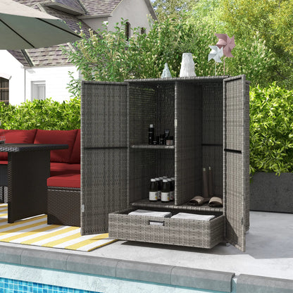 Wicker Outdoor Storage Cabinet, 2-Door Rattan, Dark Grey Patio Storage Boxes at Gallery Canada