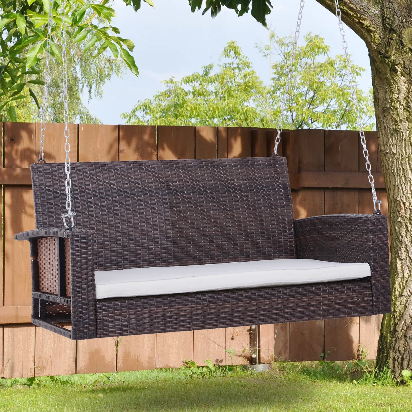 2-Person Patio Swing, Outdoor Rattan Hanging Bench with Cushion, 7.2 ft, Beige Hanging Porch Swings at Gallery Canada