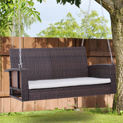 2-Person Patio Swing, Outdoor Rattan Hanging Bench with Cushion, 7.2 ft, Beige Hanging Porch Swings at Gallery Canada