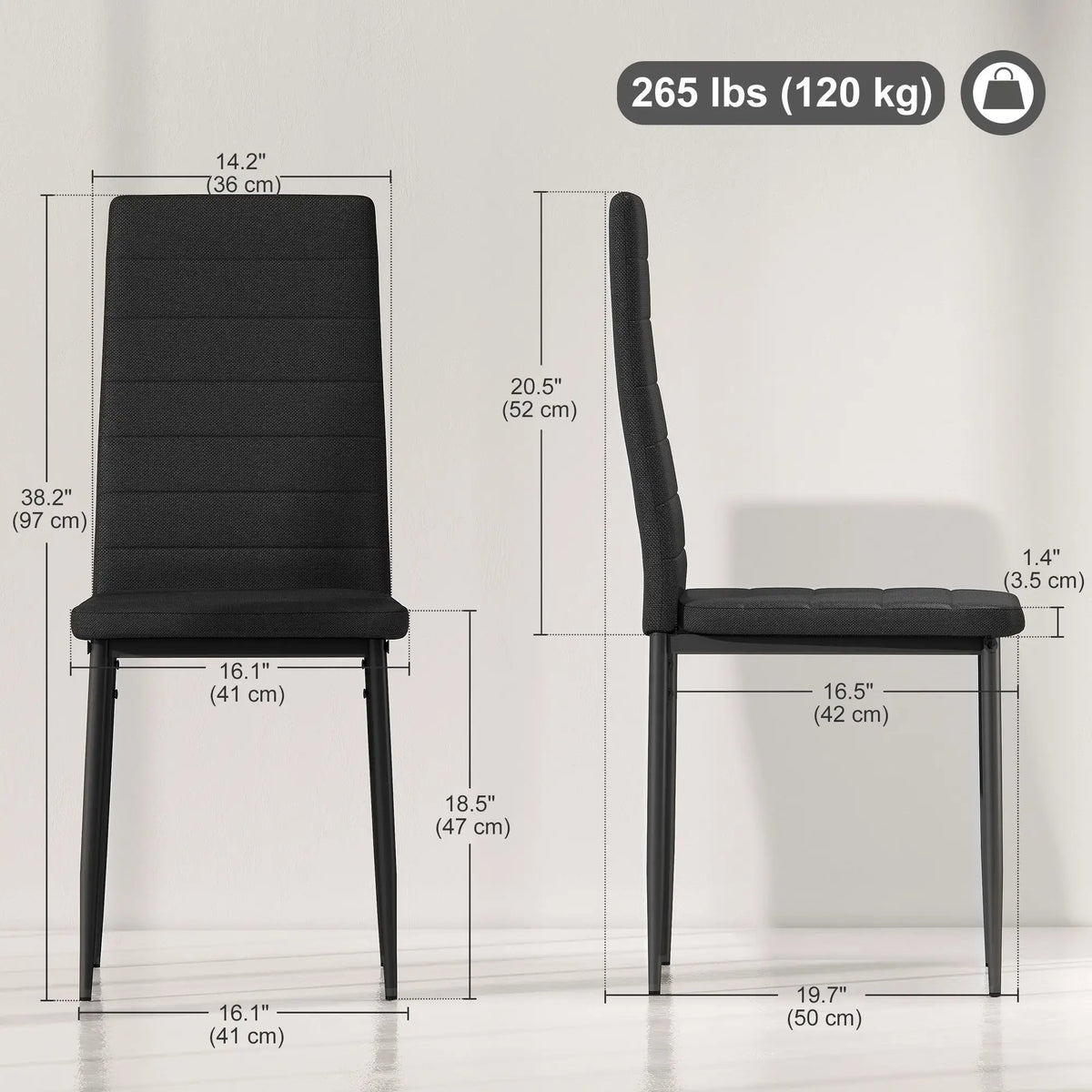 Modern High Back Dining Chairs, PU Leather Upholstered, Set of 6, Black