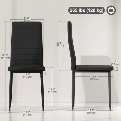 Modern High Back Dining Chairs, PU Leather Upholstered, Set of 6, Black