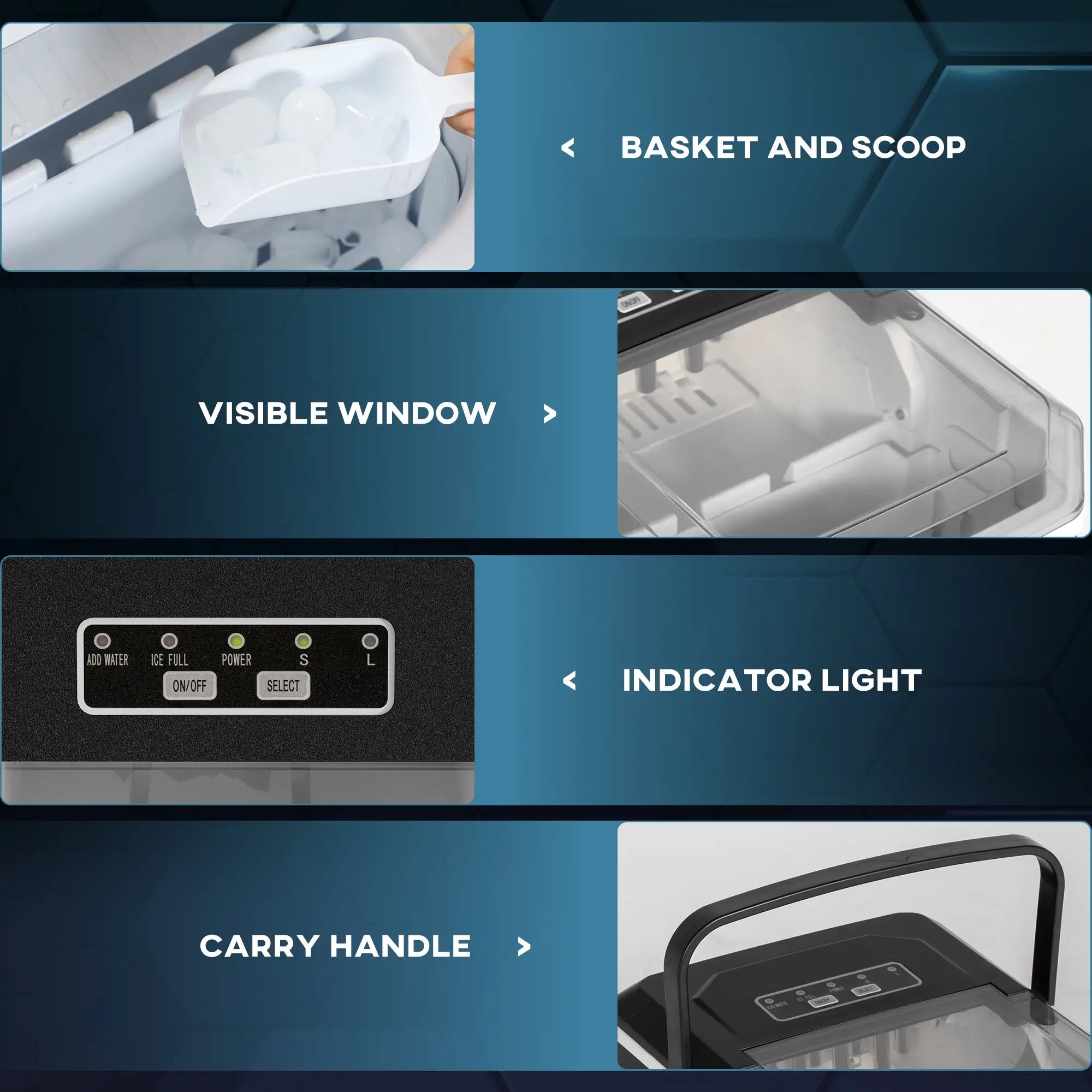 Portable Ice Maker, Self Cleaning, 9 Cubes in 6 Mins, 26lbs/24Hrs, 2 Sizes Small Kitchen Appliances at Gallery Canada