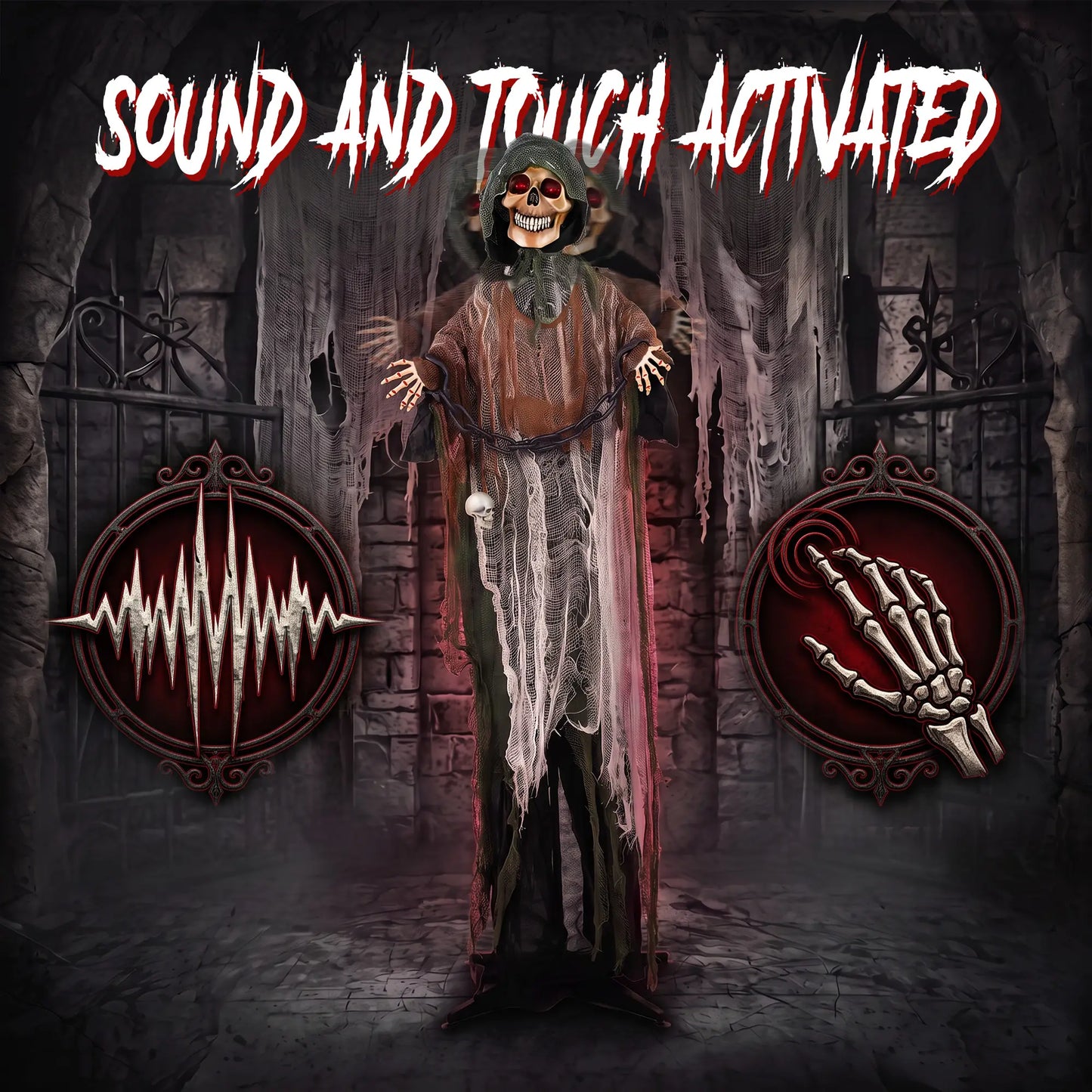 5.6 Ft Animated Grim Reaper Halloween Animatronic, Moves & Glows