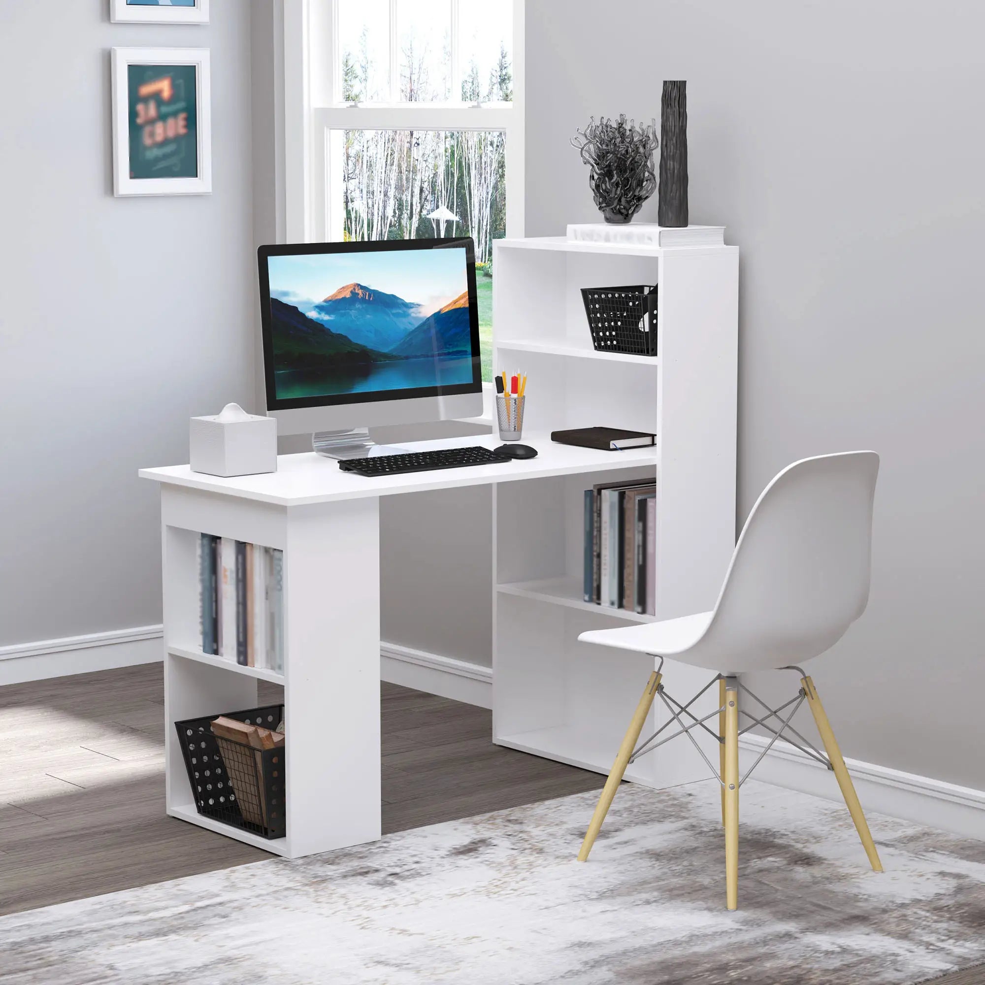 Modern Computer Desk With Storage Shelves, Writing Table For Home Office Writing Desks at Gallery Canada