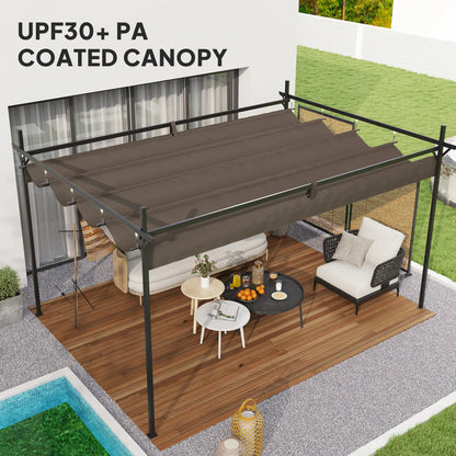 10' x 10' Brown Gazebo, UPF30+ Retractable Canopy, Metal Pergola Kit, Brown Pergolas at Gallery Canada