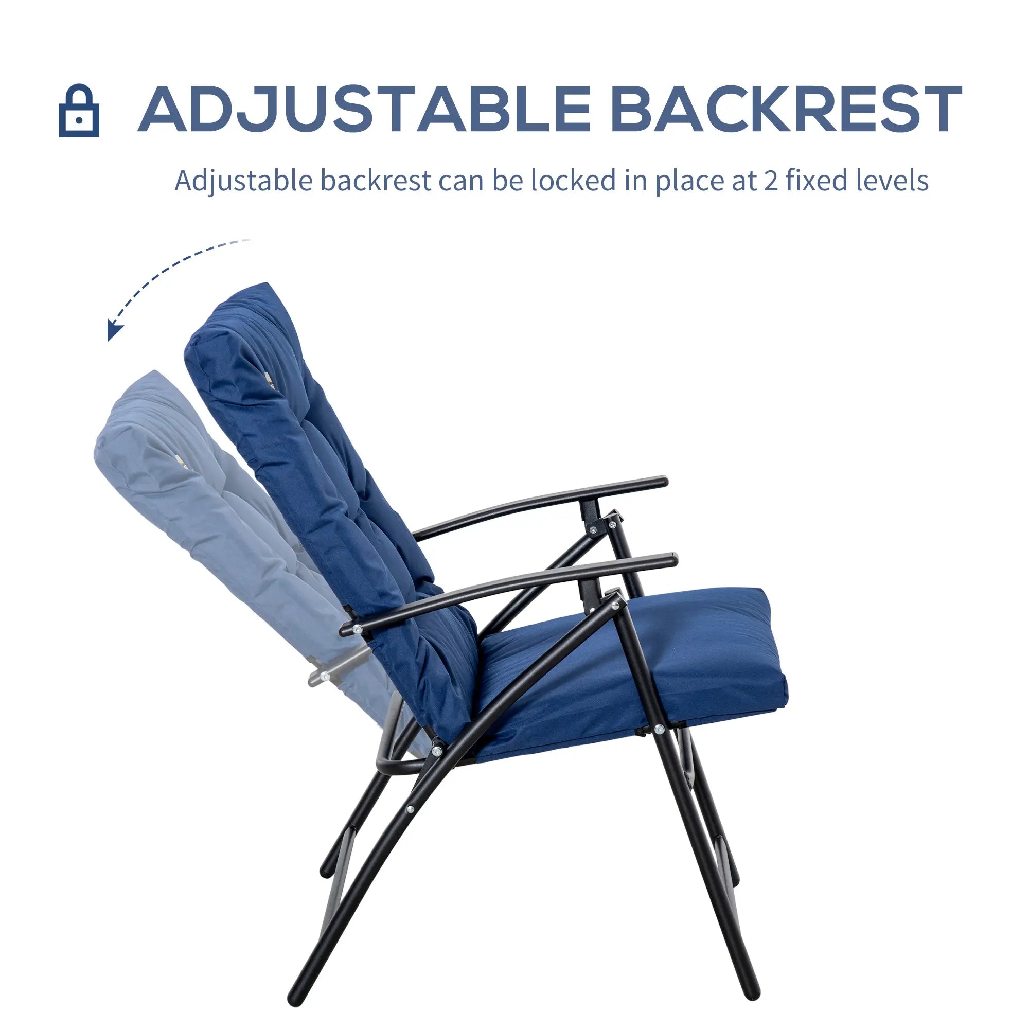 Fabric Lounge Chair, Metal Frame Recliner with Armrest, Blue Patio Chairs at Gallery Canada