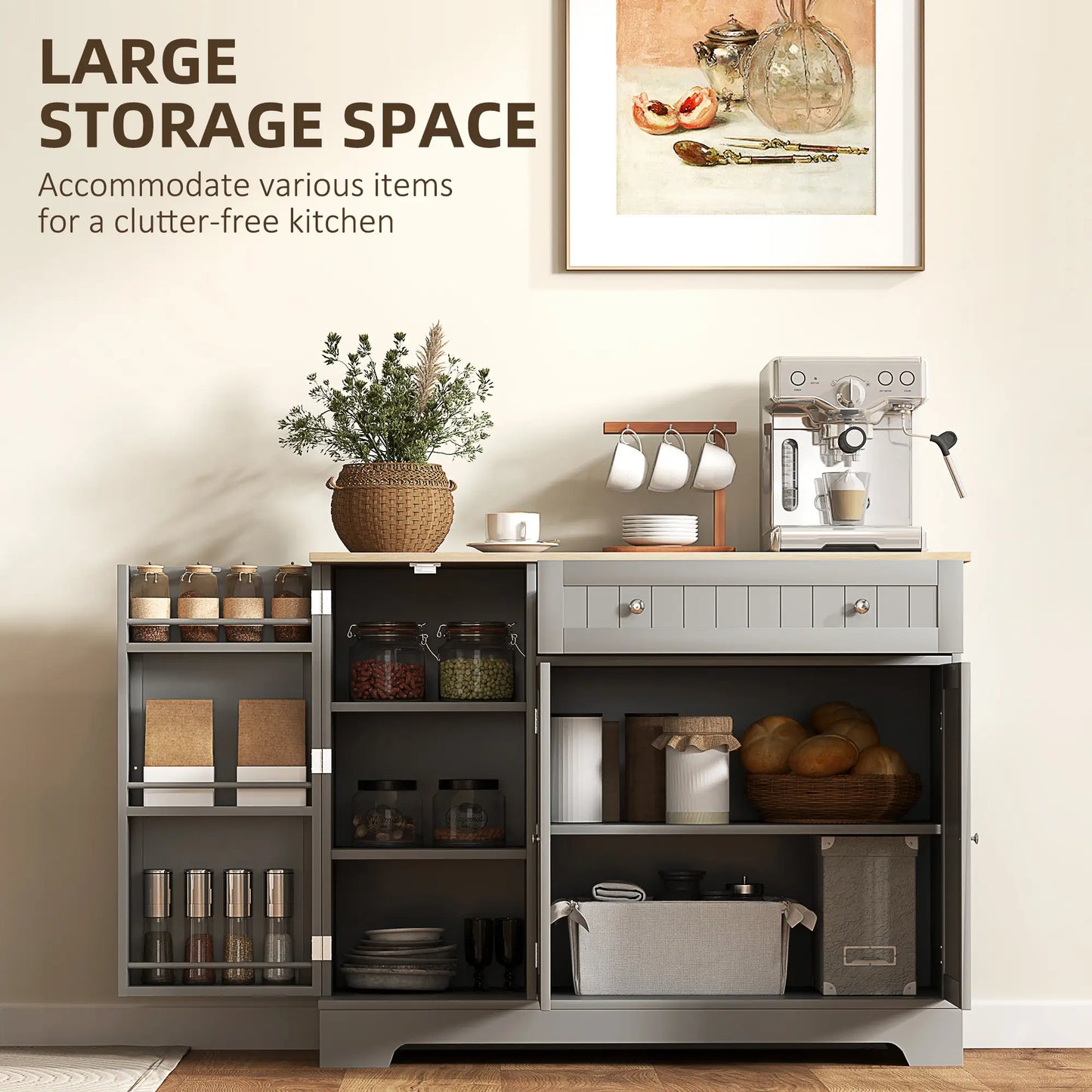 Modern Sideboard Cabinet, 41" Kitchen Buffet, Grey Bar Cabinets at Gallery Canada