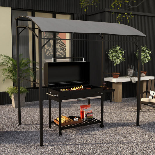 7' x 5' Garden Grill Canopy, BBQ Gazebo Tent, Steel Frame, Grey Gazebos Grey at Gallery Canada