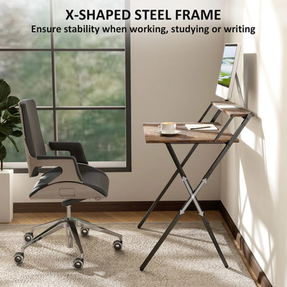 32" Foldable Computer Desk, Monitor Shelf, Rustic Brown Writing Desks at Gallery Canada