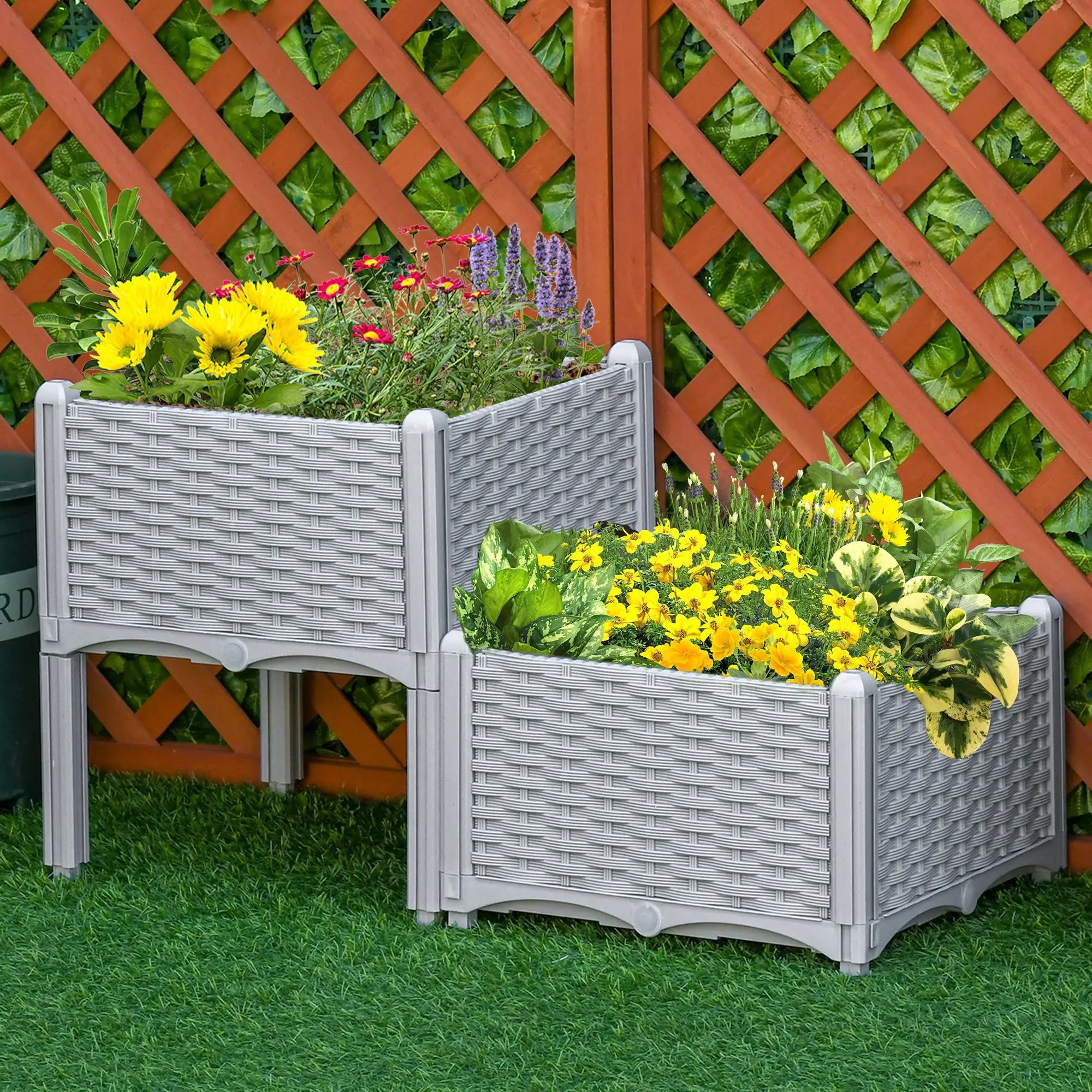 2 Piece Raised Garden Bed, PP Flower Bed, Vegetable Herb Grow Box, Light Grey Raised Garden Beds at Gallery Canada