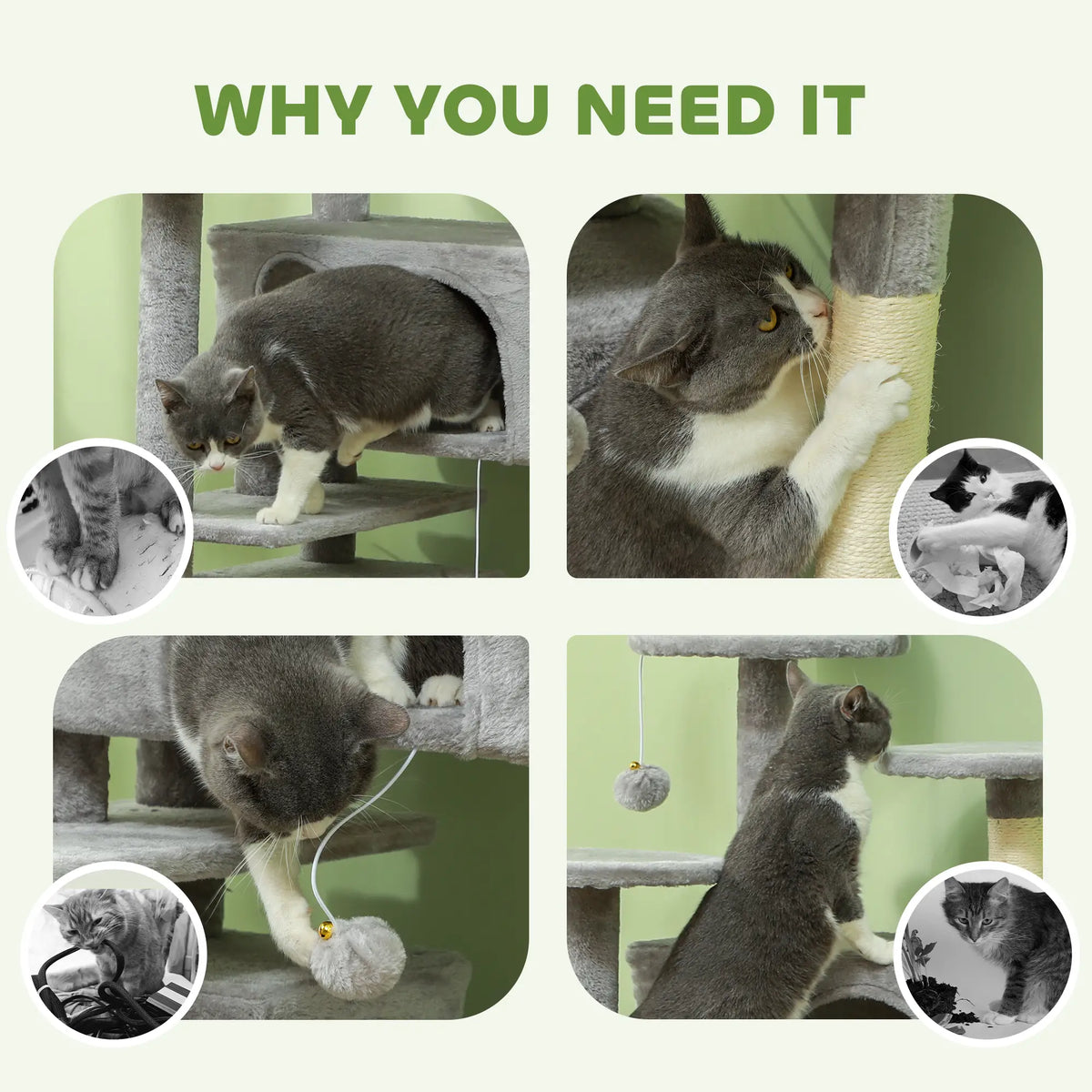 54 Cat Tree, Multi-Level Tower with Scratching Posts, Condos, Bed, Light Grey Cat Towers at Gallery Canada
