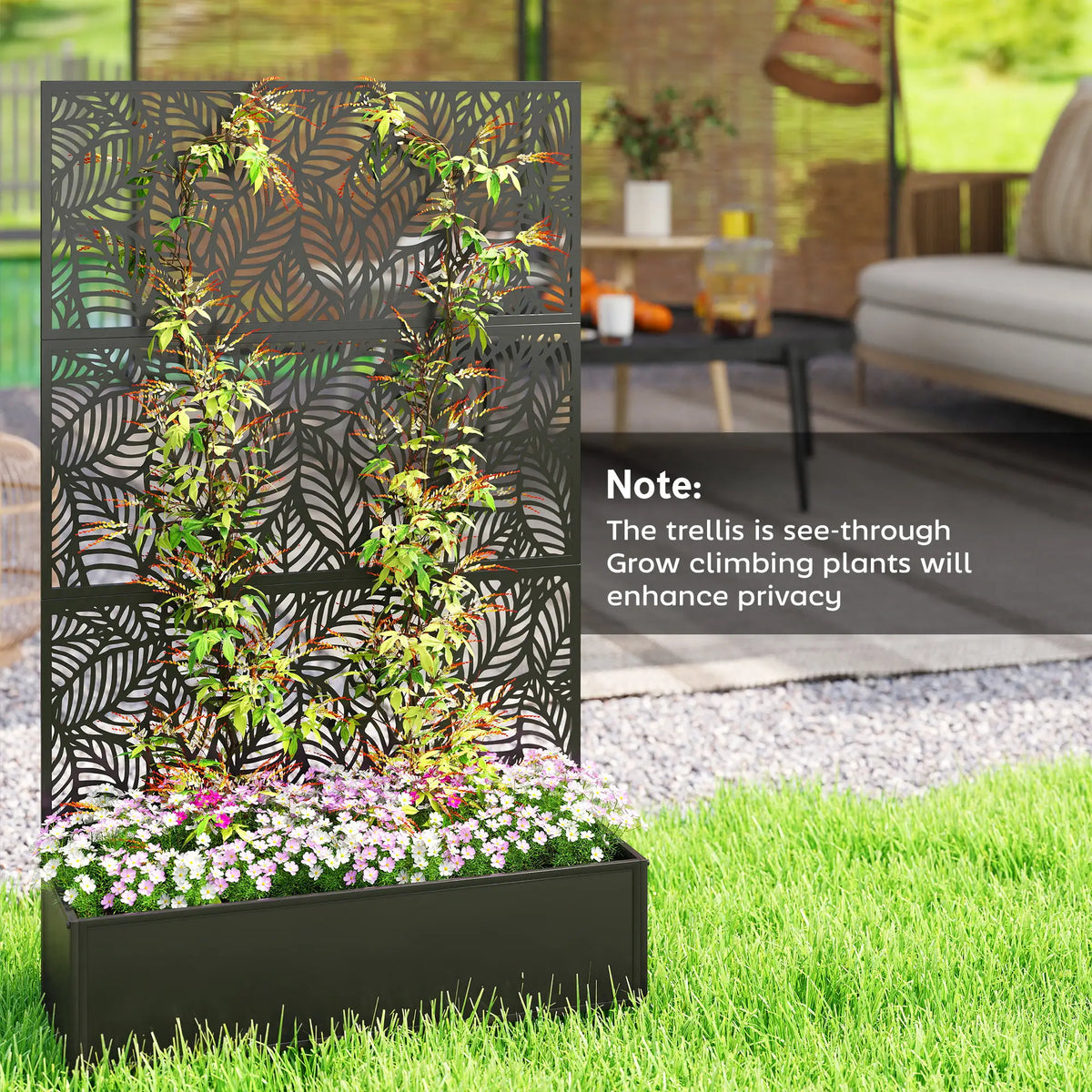 70" Metal Planter Box With Trellis, Raised Garden Bed, Leaves Cut-Out Galvanized Planter Boxes at Gallery Canada