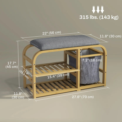 Bamboo Entryway Bench, Shoe Storage with Cushion, Slat Shelves, Pull-Out Basket Storage Ottomans & Benches at Gallery Canada