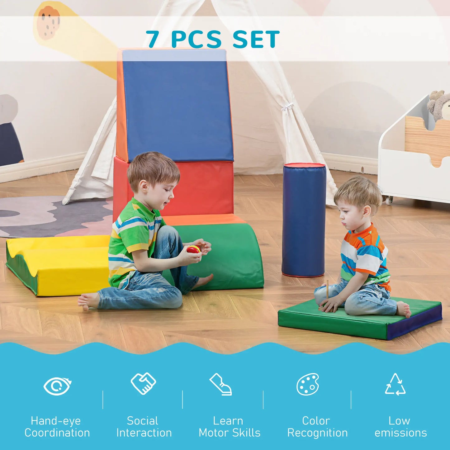 7 Pieces Soft Play Foam Climbing Blocks, Kids Indoor Play Toys, Multicolour Baby Gym & Playmats at Gallery Canada