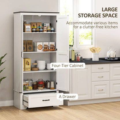 72" Farmhouse Pantry Cabinet, Adjustable Shelves, 2 Doors, White Wood Grain, White Kitchen Pantry Cabinets at Gallery Canada