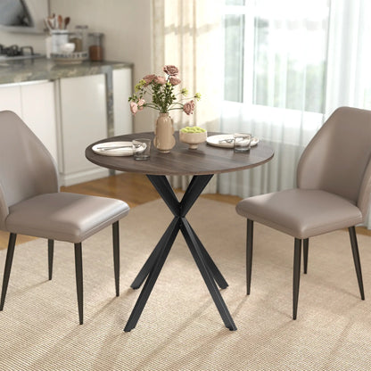 31.5" Industrial Round Dining Table, Distressed Dark Brown, Dark Brown Dining Tables at Gallery Canada