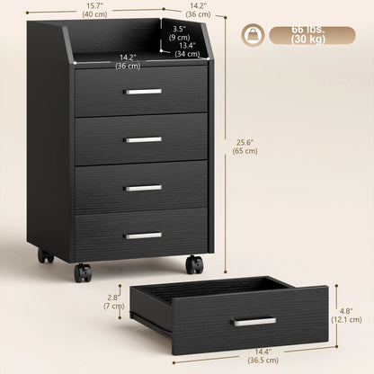 4-Drawer Vertical Mobile Filing Cabinet, Lockable Wheels, Black Wood Grain Office Cabinets & Cupboards at Gallery Canada