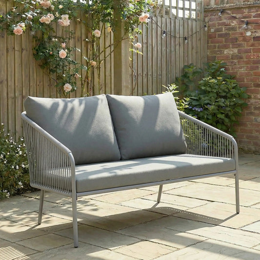 Outdoor Rattan Sofa With Cushions, 2-Seater, 112 x 72 x 76 cm, Grey Patio Furniture Sets Grey at Gallery Canada