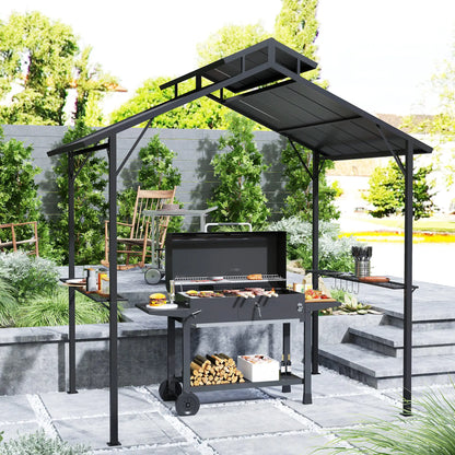 8 x 5ft Hardtop Grill Gazebo, Double Metal Roof, 2 Side Shelves, 10 Hooks BBQ Grill Gazebos at Gallery Canada