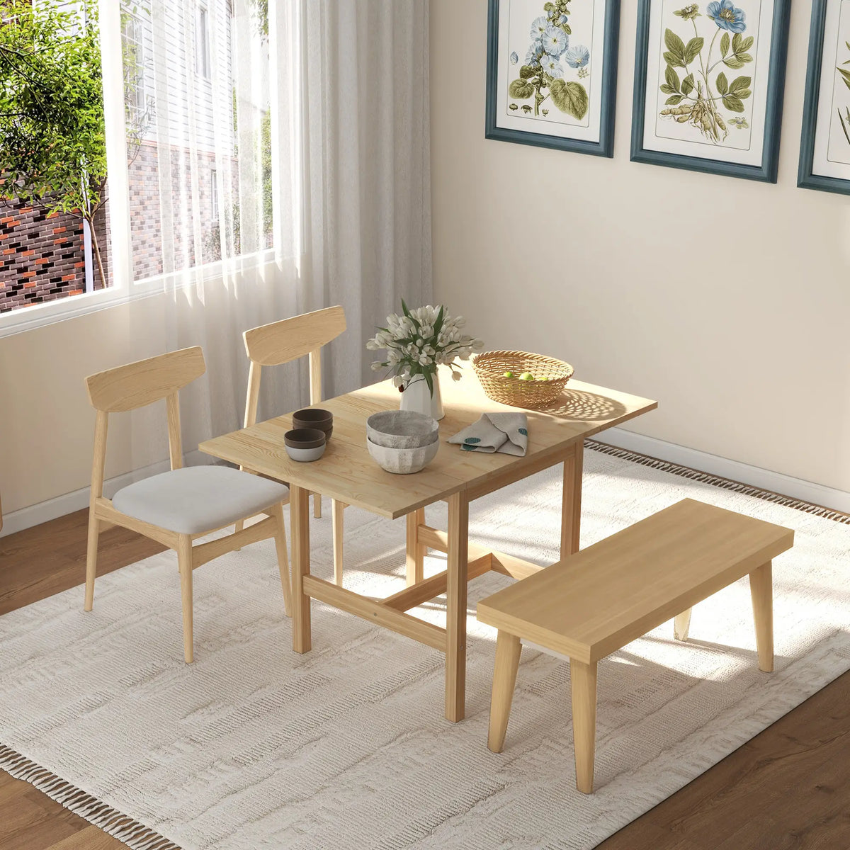 Solid Wood Kitchen Table, Farmhouse Drop Leaf, Folding Dining Table, Nature Wood Dining Tables at Gallery Canada