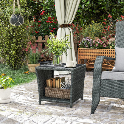 17.7" Square Wicker Side Table, Storage Shelf, Grey Patio Side Tables at Gallery Canada