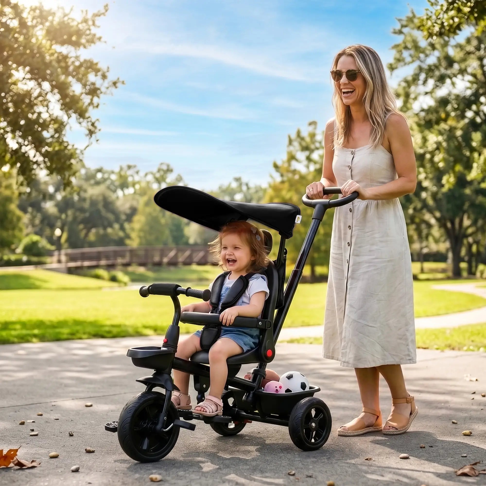 Toddler Tricycle, 4 In 1 Kids Trike, Adjustable Seat, Black Tricycles for Kids at Gallery Canada