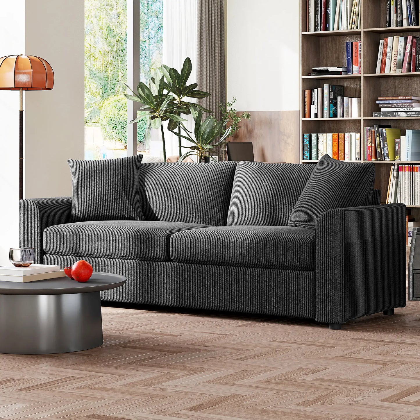83.5" 3 Seater Sofa, Modern Upholstered Couch, Dark Grey 3-Seater Sofas at Gallery Canada