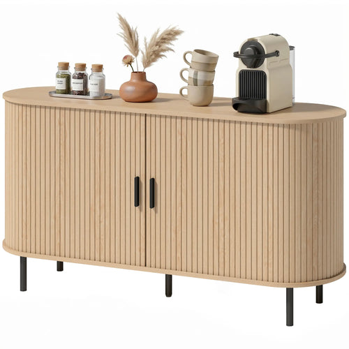 Mid Century Fluted Buffet Cabinet With Sliding Doors, 55
