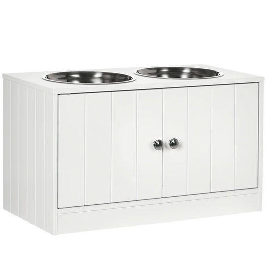 Elevated Dog Bowls, Large Pet Feeding Station with Stand, Storage, 2 Stainless Steel Bowls, 23.6" x 11.8" x 14", White Dog Bowls White at Gallery Canada