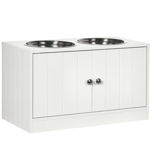 Elevated Dog Bowls, Large Pet Feeding Station with Stand, Storage, 2 Stainless Steel Bowls, 23.6