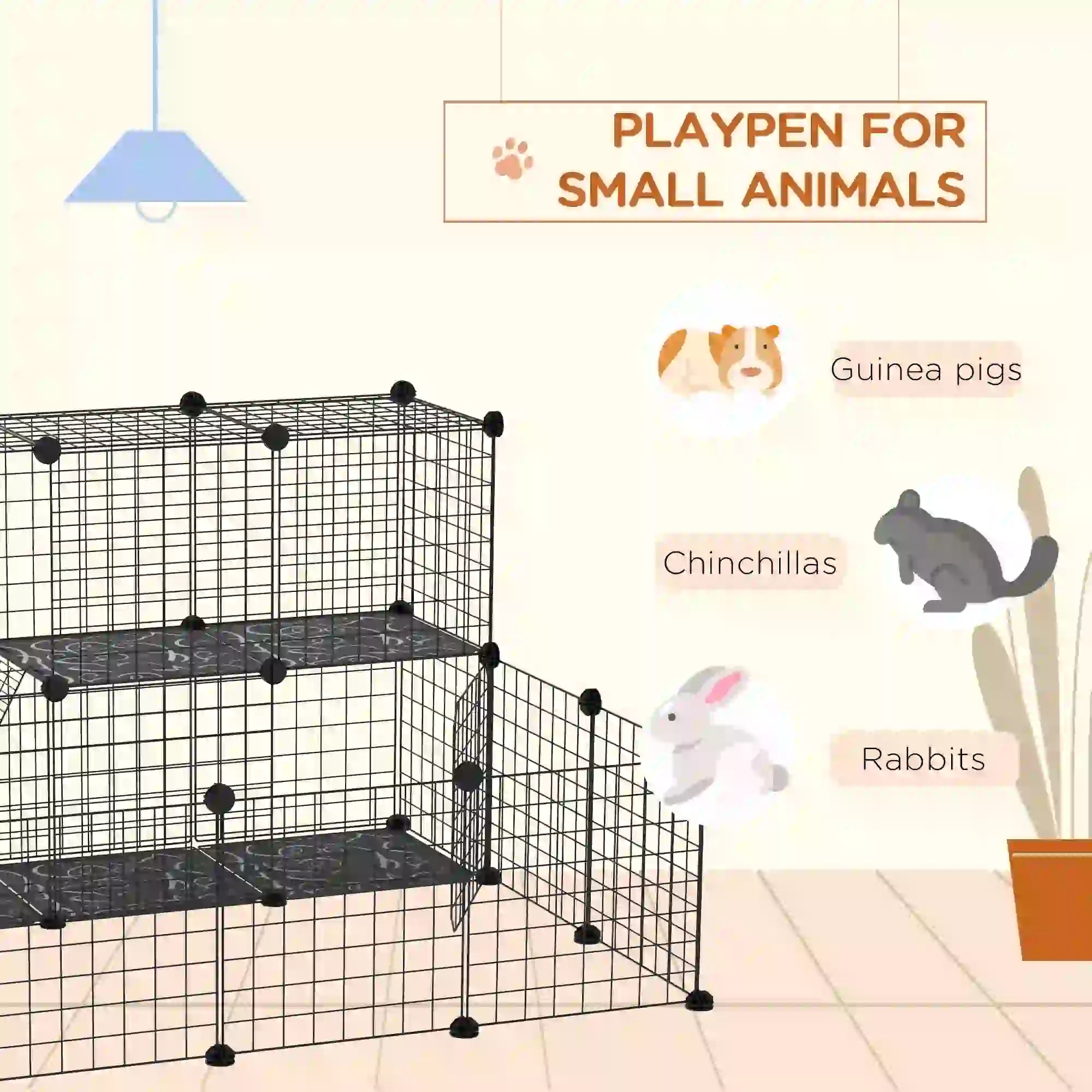 Small Animal Cage, Rabbit Guinea Pig Playpen, 31 Panels, 41.3