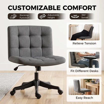 Linen Desk Chair, Rocking Swivel, Dark Grey Task Chairs at Gallery Canada