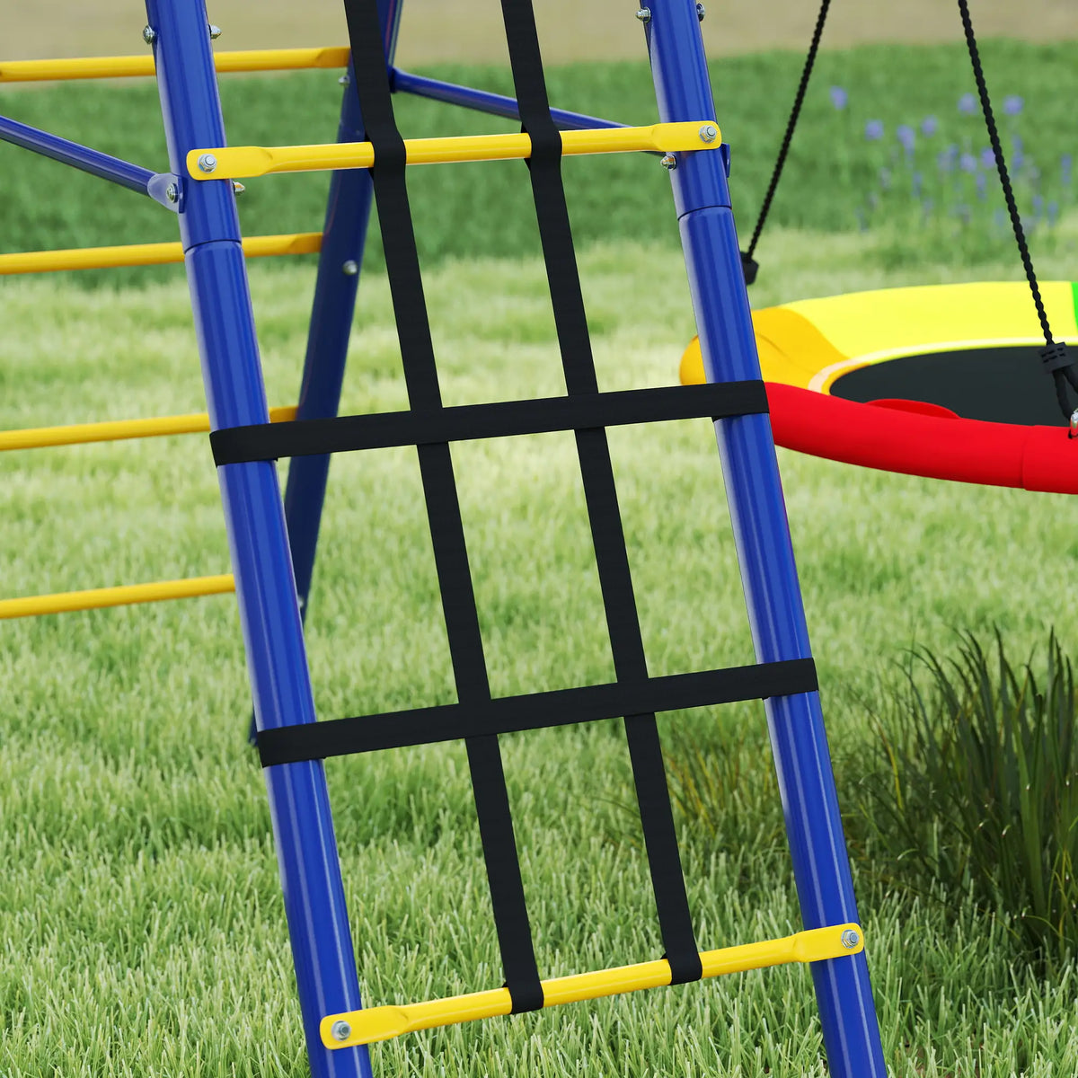 6 in 1 Kids Swing Set, Saucer Swing, Belt Swing, Disc Rope Swing, Ladder, Net, Basketball Hoop Gym Sets & Swings at Gallery Canada