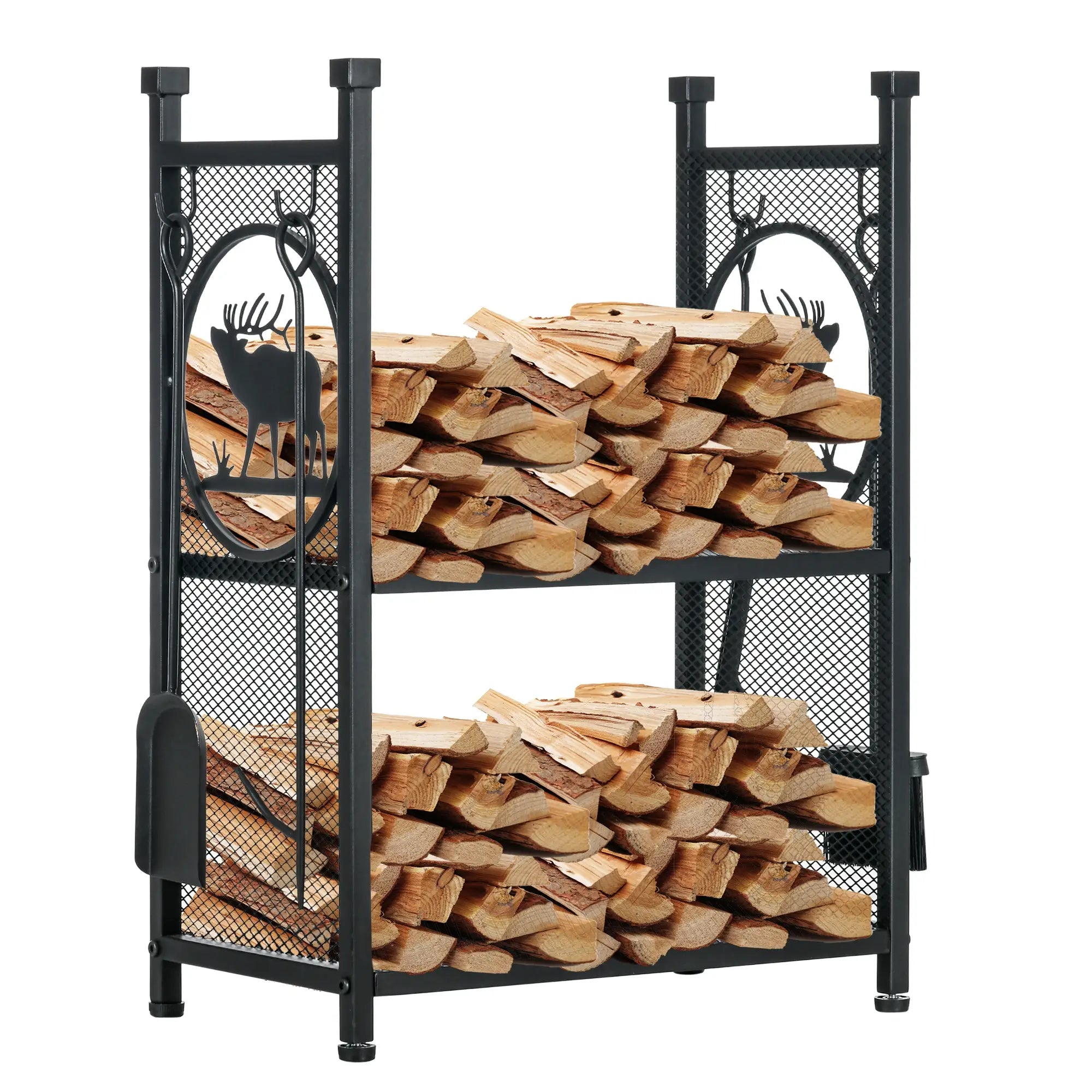 2-Tier Firewood Rack, Shovel, Broom, Poker, Tongs, 21.7