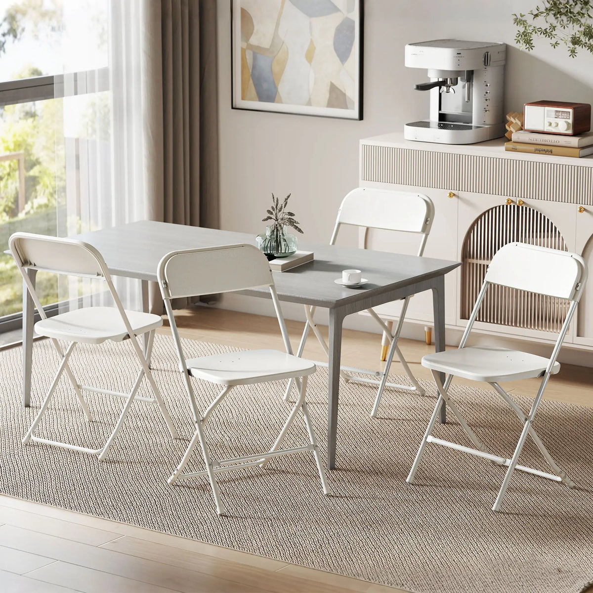 4 Pack Folding Chairs, Metal Frame, Portable, White Dining Chairs at Gallery Canada