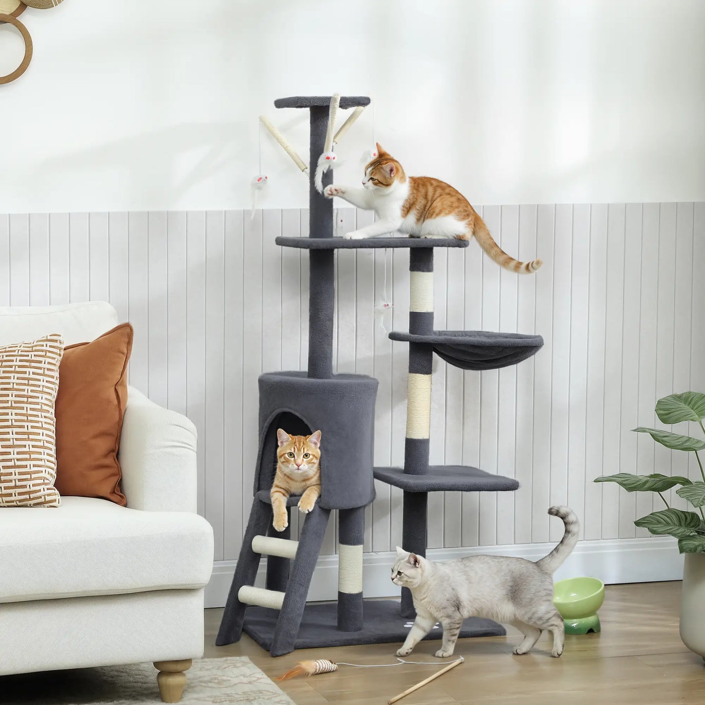 53 Inch Cat Tree Tower, Scratching Posts, Condo, Perches, Dark Grey Cat Towers at Gallery Canada